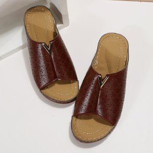 Damen Komfortable Clogs mit modischer Lochstanzung und elegantem V-Ausschnitt WW