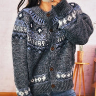 Damen Strickjacke mit buntem nordischen Muster und hochwertigen Holzknöpfen WW