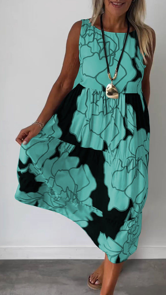 Damen geblümtes Midi-Kleid mit weitem Schnitt und luftiger Passform WW