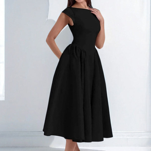 Damen Elegantes Midikleid mit tailliertem Oberteil und schwingendem Rock WW