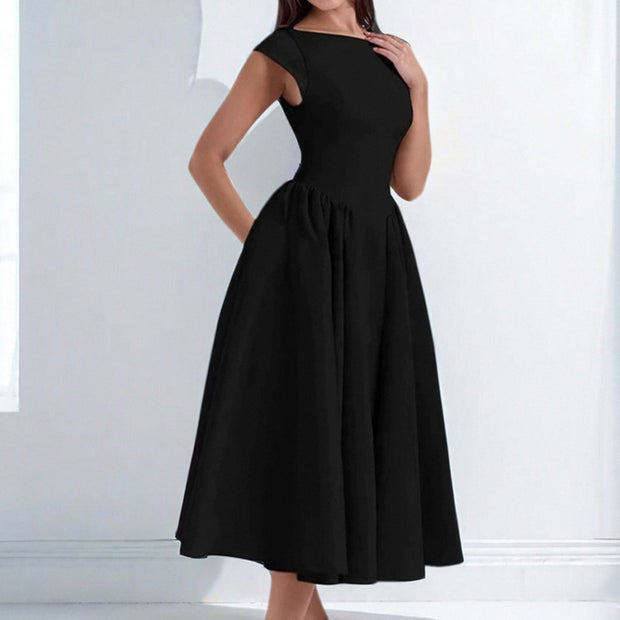 Damen Elegantes Midikleid mit tailliertem Oberteil und schwingendem Rock WW