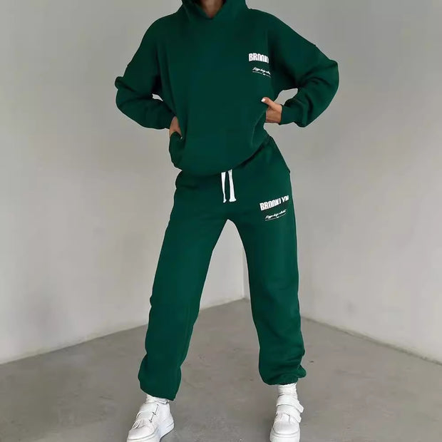 Damen lässiger Fleece-Hoodie und Jogginghose Set mit praktischem Kordelzug und hochwertiger Baumwollmischung WW