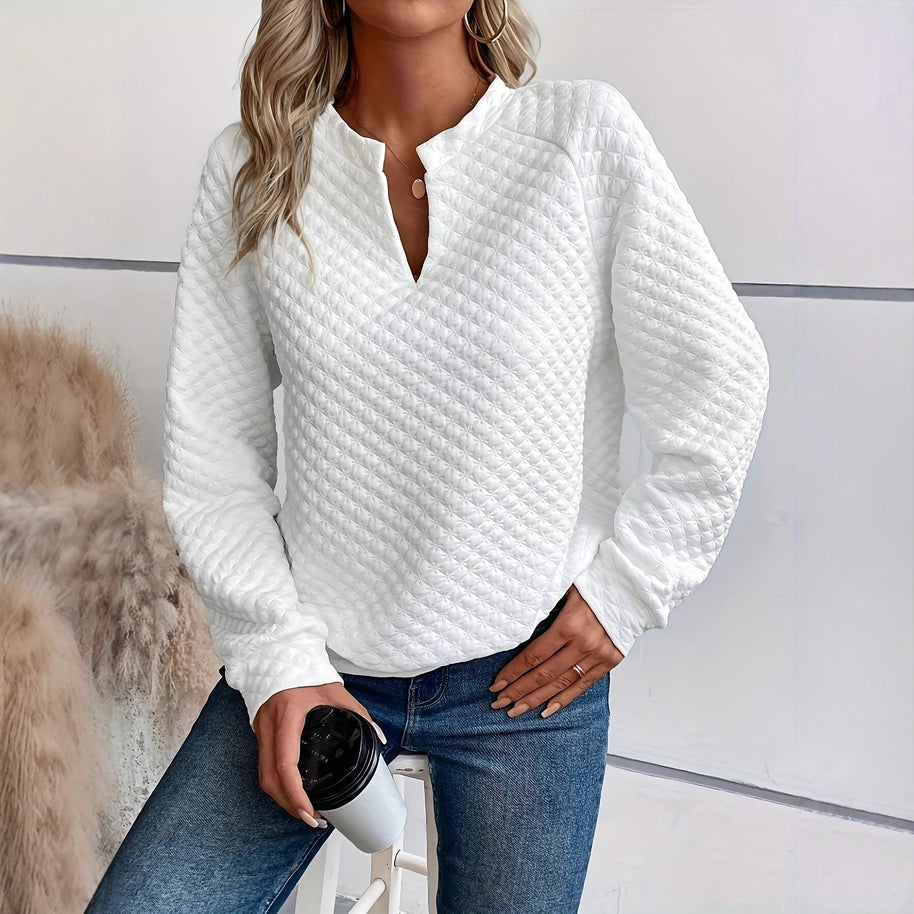 Damen Strickpullover mit strukturiertem Muster und modischem V-Ausschnitt WW