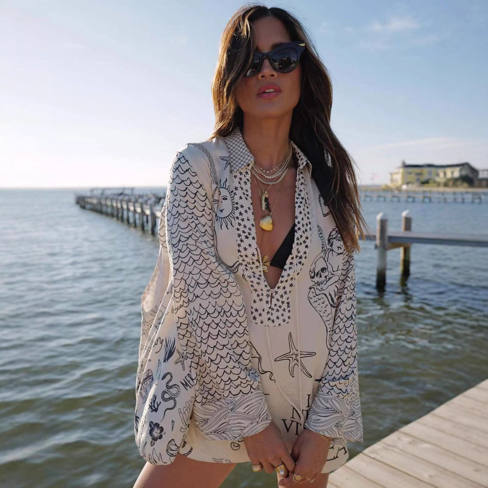 Damen Strandtunika mit kreativen Printmotiven WW