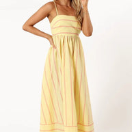 Damen Maxikleid aus gestreiftem Baumwollstoff WW