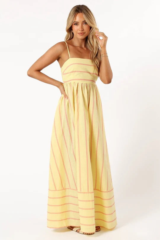 Damen Maxikleid aus gestreiftem Baumwollstoff WW