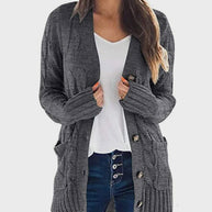 Damen Strickjacke mit grobem Zopfdesign und praktischen Taschen WW
