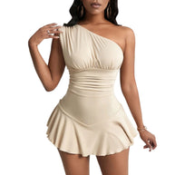 Damen asymmetrisches Minikleid mit Rüschendetails und figurschmeichelndem Design W&W
