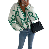 Damen Strickjacke mit grafischem Muster und eleganten Knöpfen WW