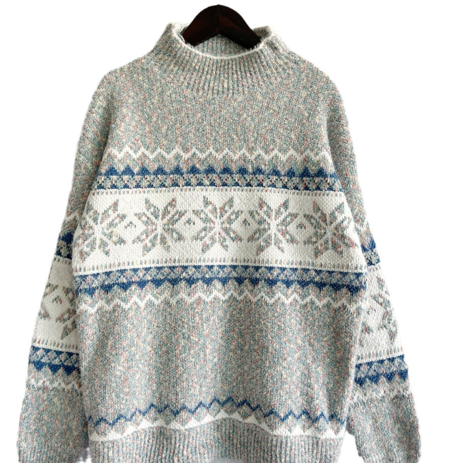 Damen Strickpullover mit geometrischem Muster und hohem Kragen WW