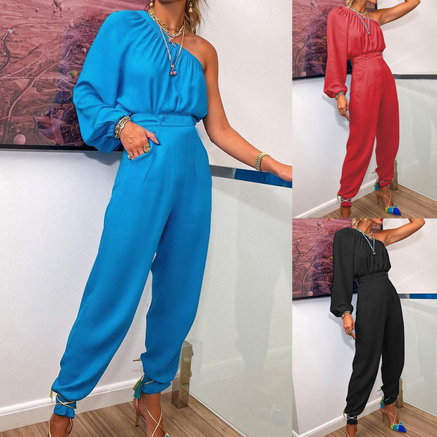 Damen Einteiler mit asymmetrischem Schnitt und eleganten Puffärmeln WW