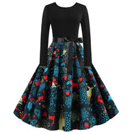 Damen Rock mit buntem Weihnachtliche Muster und eleganter Taillenbindung WW