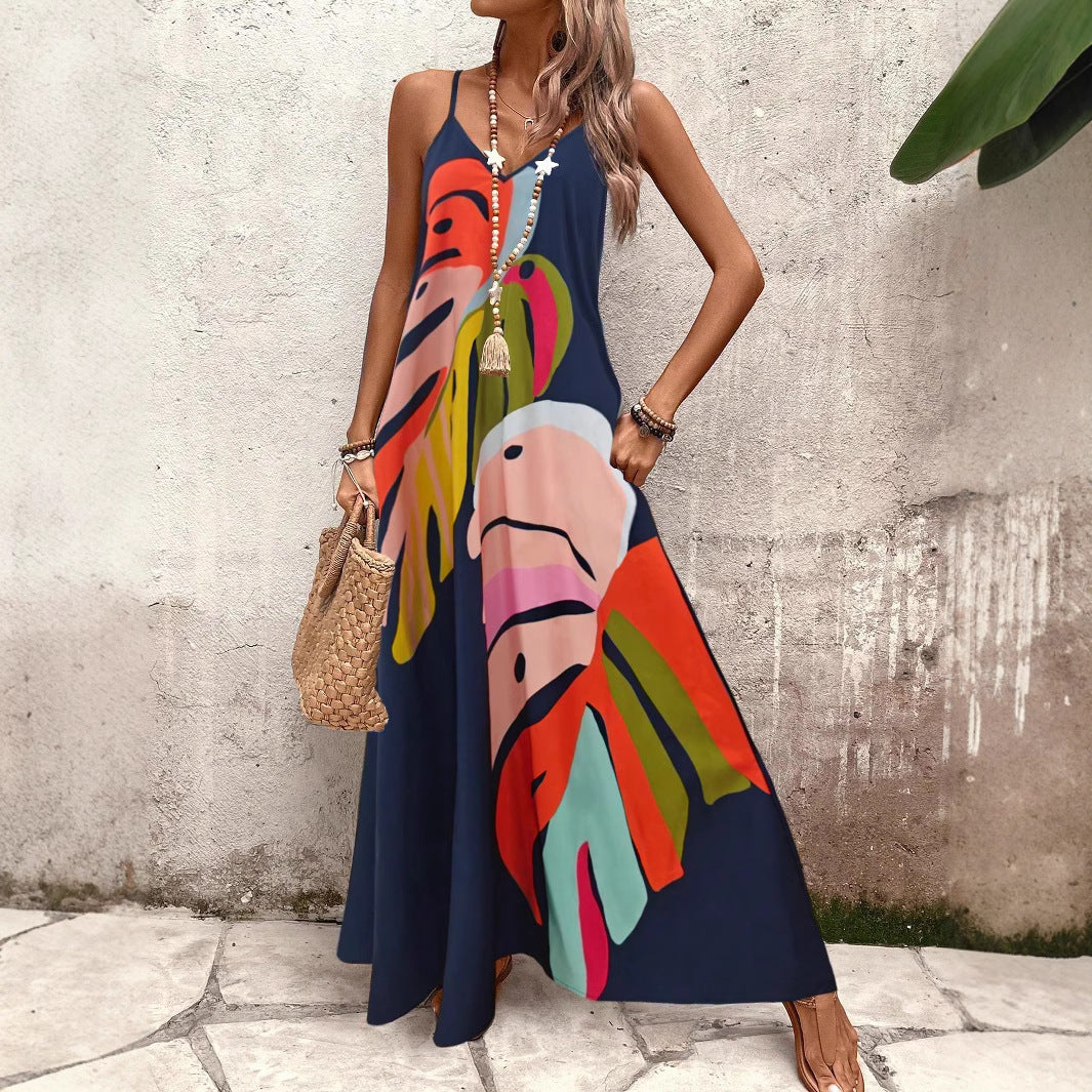 Damen Sommerliches Maxikleid mit buntem Blattdruck WW