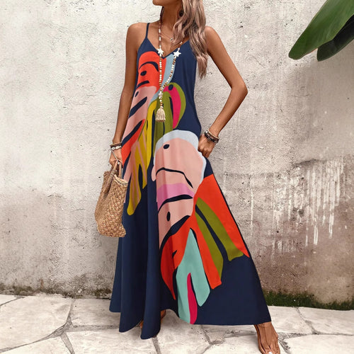 Damen Sommerliches Maxikleid mit buntem Blattdruck WW