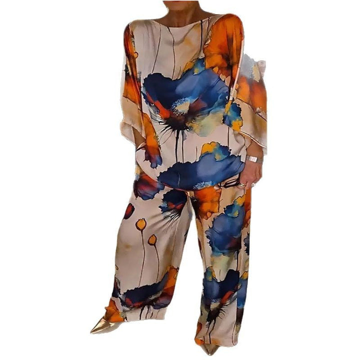 Damen Zweiteiler mit künstlerischem Print und weiten Ärmeln W&W Mode