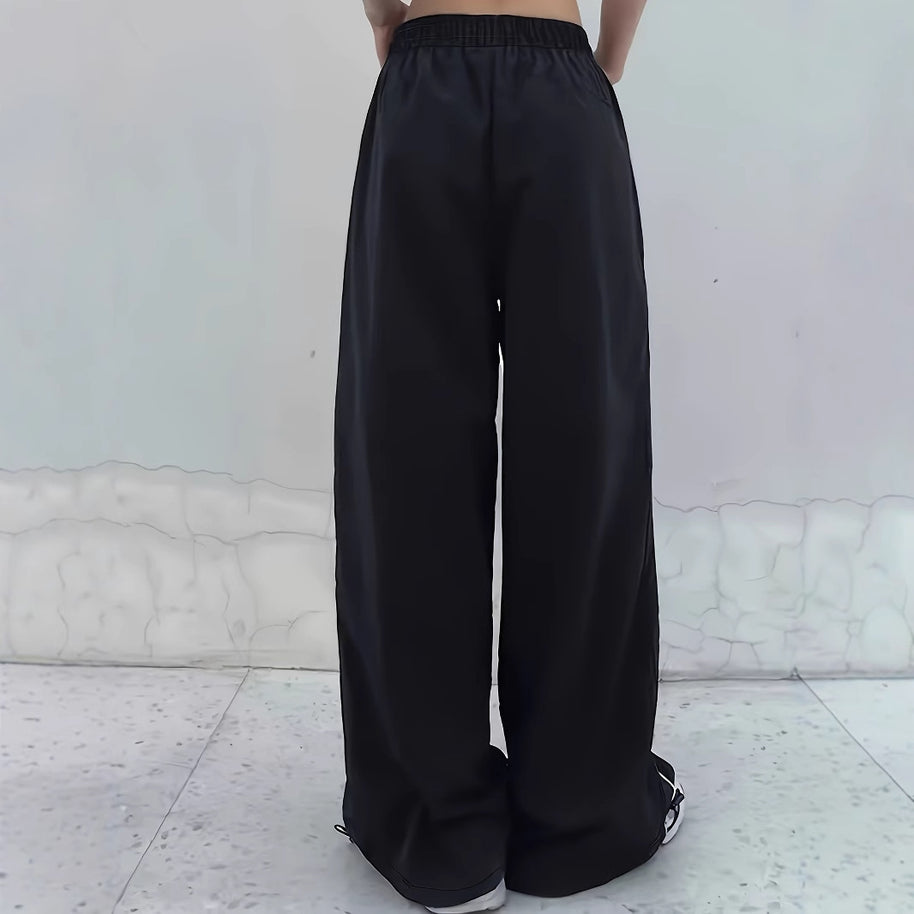 Damen Sportliche Weite Hose mit seitlichen Streifen und elastischem Bund WW