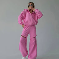 Damen Sportlicher Hoodie und weite Loungehose Set WW