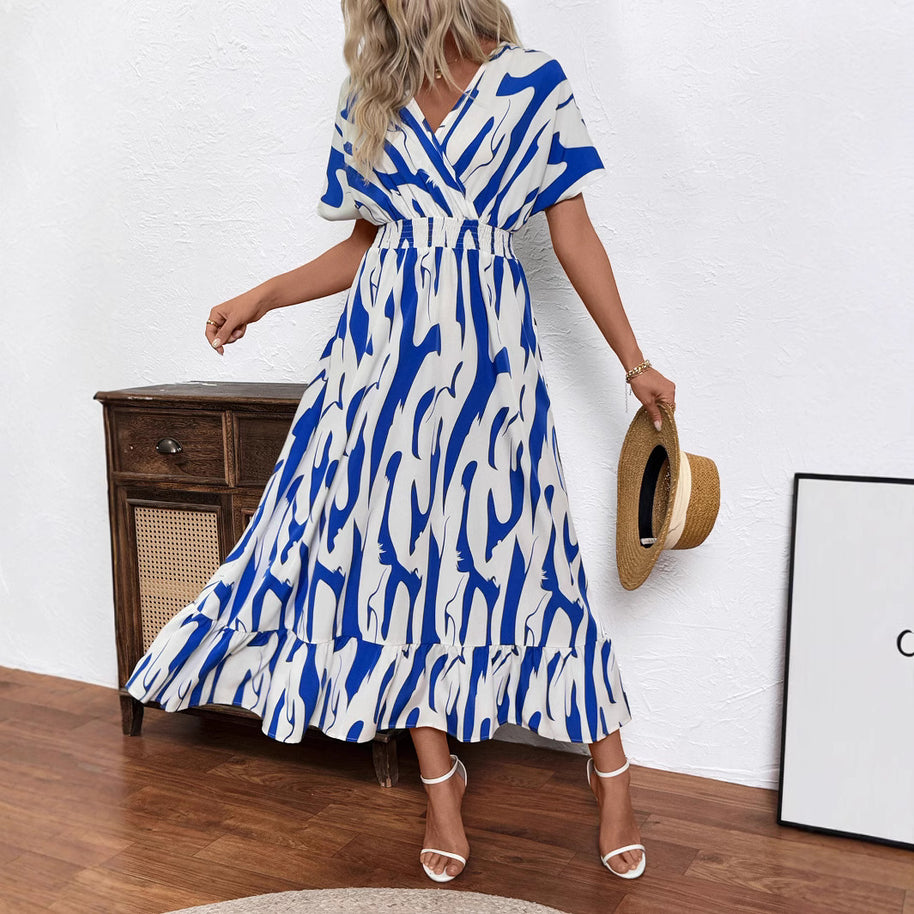 Damen Maxi-Kleid mit fließendem Schnitt und modischem Wickeldesign WW