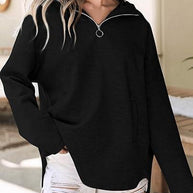 Damen lässiger Oversized Pullover mit halben Reißverschluss und Seitentaschen WW