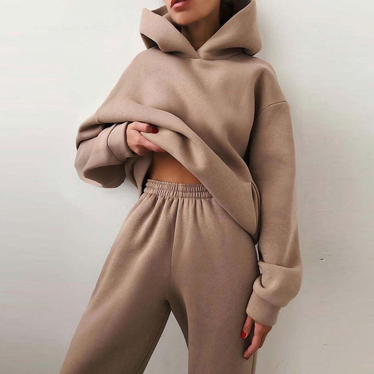 Femme Übergroße Fleecegefütterte Kapuzenjacke und Jogginganzug Set WW