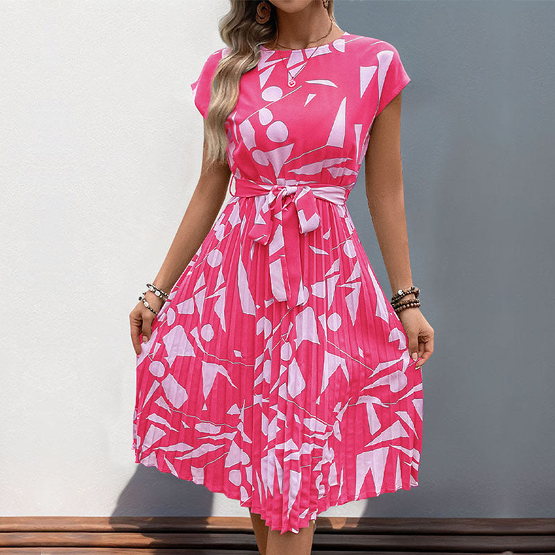Damen Midikleid mit angesagtem geometrischem Mustermix und taillierbarem Gürtel W&W Mode