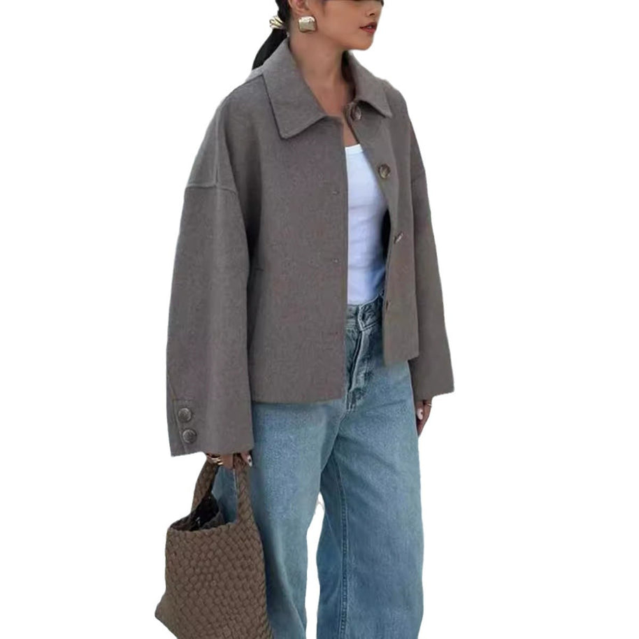 Damen Modische Oversized-Wolljacke mit Knopfdetails und weitem Schnitt WW