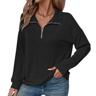 Damen lässiger Pullover mit Reißverschluss und gestreiftem Design WW