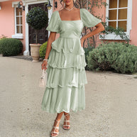 Damen Sommerliches Maxikleid mit kreisförmigem Ausschnitt und Rüschendetails WW