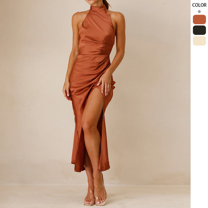 Damen elegantes Maxikleid mit trägerlosem Design und hohem Schlitz W&W Mode