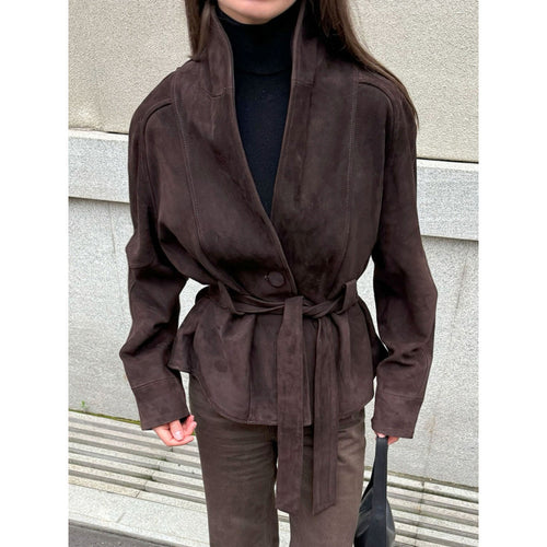 Damen elegante weiche Jacke im Stil eines Blazers mit Taillengürtel WW