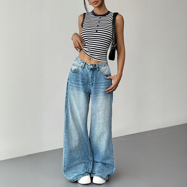 Damen ärmelloses Oberteil mit Knopfleiste und modernen Streifen W&W Mode