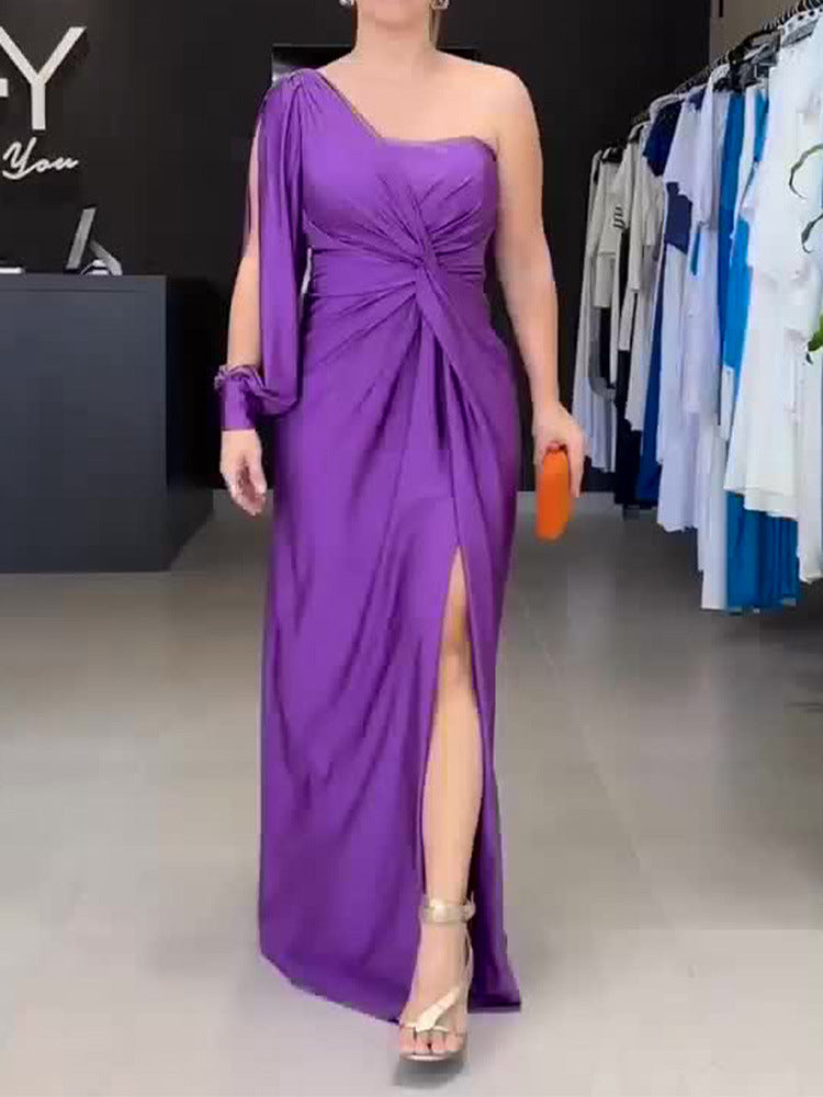 Damen Maxikleid mit asymmetrischem Design und seitlichem Schlitz WW