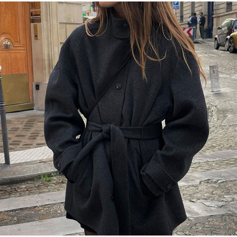Damen bequeme Trenchcoatjacke mit Gürtel und voluminösen Ärmeln WW