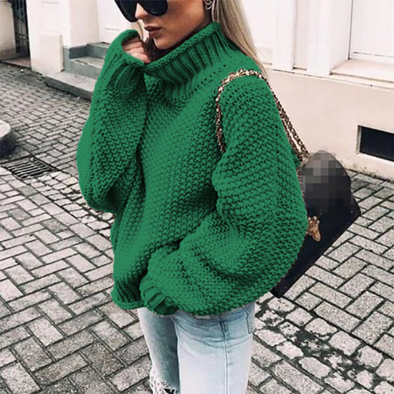 Damen Grobstrickpullover mit hohem Kragen und lässigem Schnitt WW