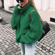 Damen Grobstrickpullover mit hohem Kragen und lässigem Schnitt WW