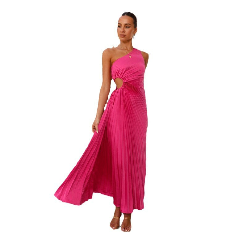Damen Lange Plisseekleid mit asymmetrischem Schnitt WW