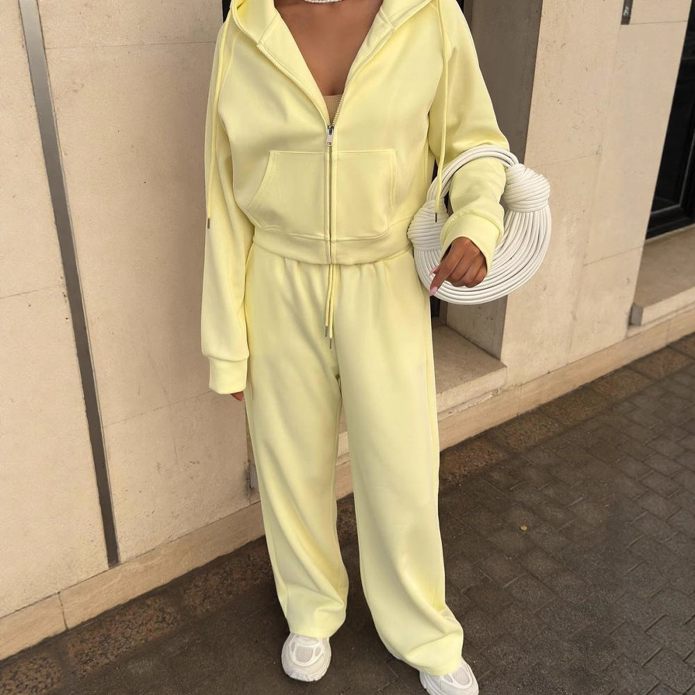 Damen Sportliches Freizeit-Set mit modischem Cropped Hoodie und weiter Hose WW