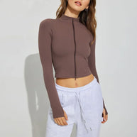Damen sportliches Zip-Shirt mit langen Ärmeln und hohem Kragen WW