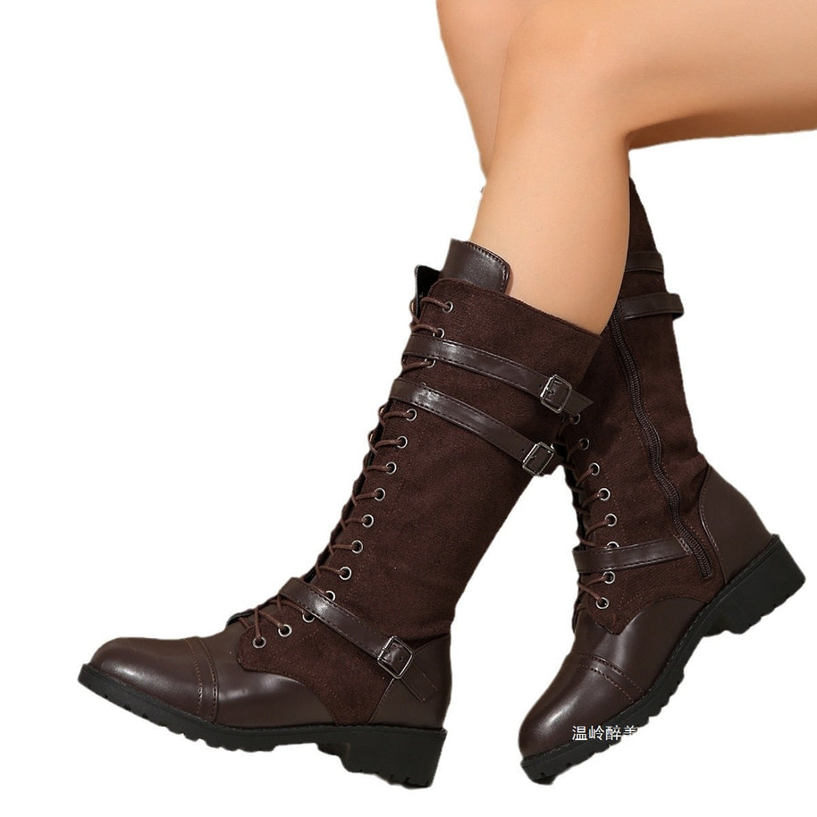 Damen Schnürstiefel mit modischem Riemendesign und robustem Profil WW