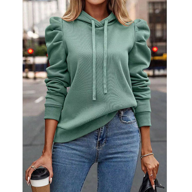 Damen bequemer Kapuzenpullover mit Puffärmeln und gemütlichem Schnitt WW