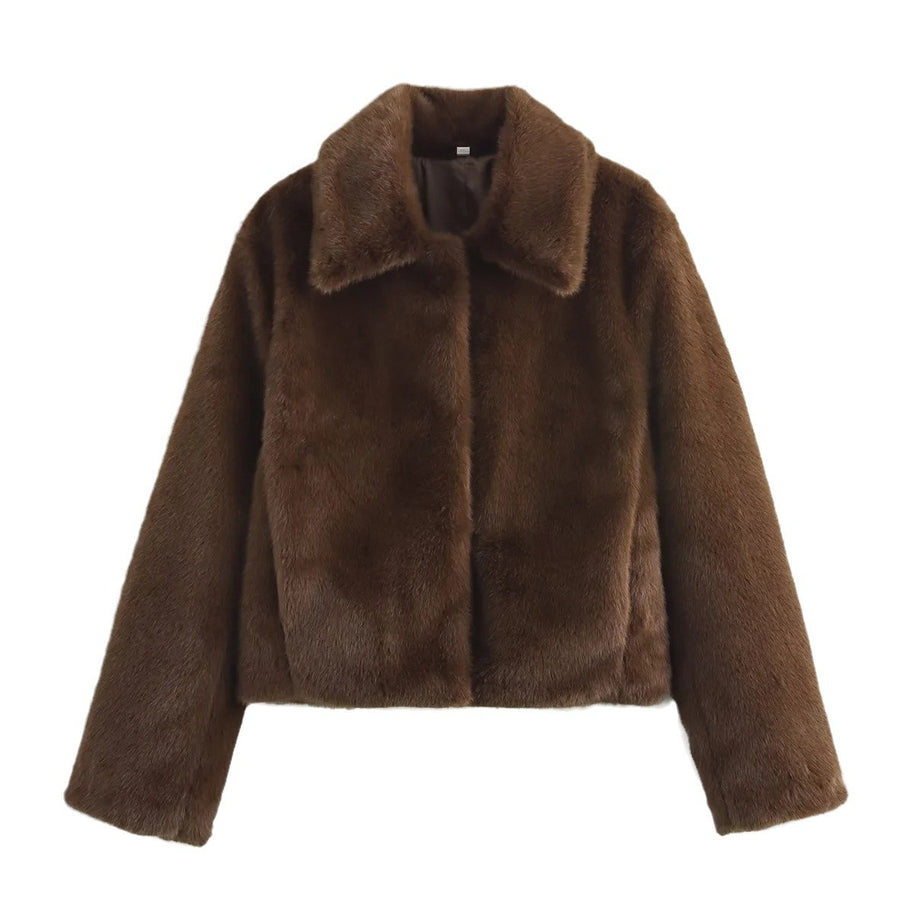 Damen Kunstpelzjacke mit klassischem Kragen und eleganter Silhouette WW
