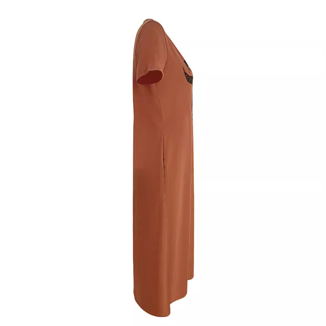 Damen lässiges Maxikleid mit Rundhalsausschnitt und praktischen Taschen WW