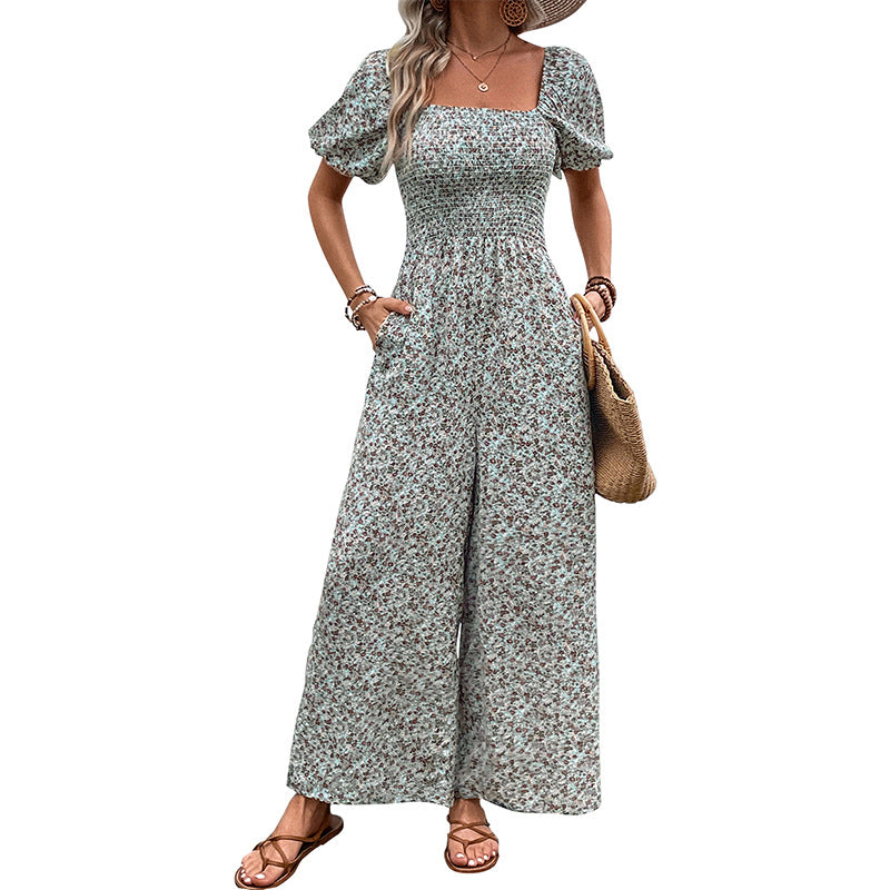 Damen Blumiger Overall mit weitem Bein WW