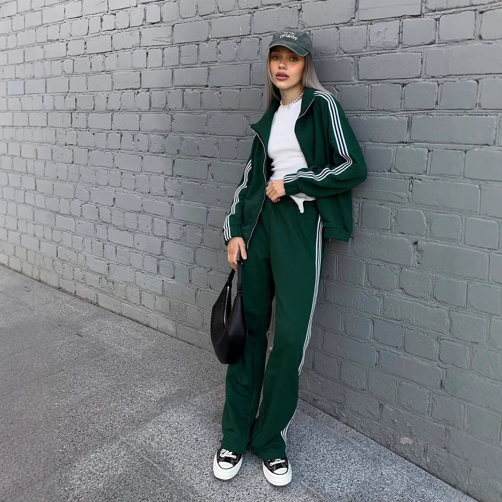 Damen sportliches und elegantes Trainingsanzug mit Reißverschluss WW