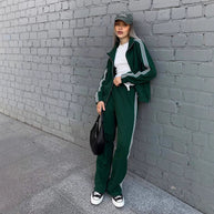 Damen sportliches und elegantes Trainingsanzug mit Reißverschluss WW