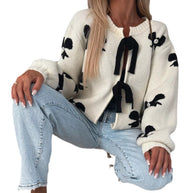 Damen Strickjacke mit dekorativen Schleifen und glänzenden Akzenten WW