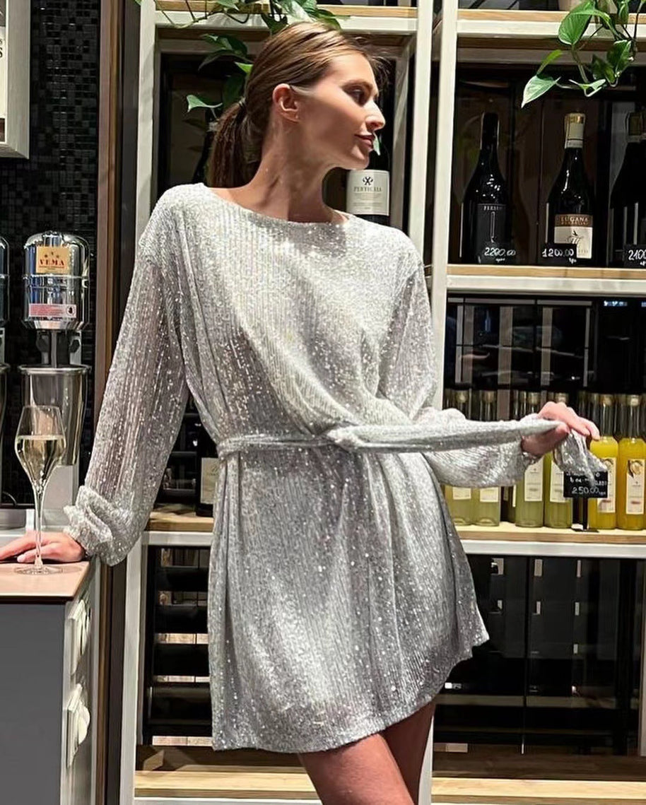 WW | Urlaubsfestmode Pailletten Taillengürtel Kleid