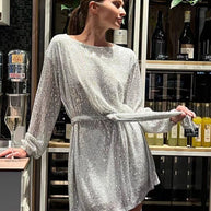 WW | Urlaubsfestmode Pailletten Taillengürtel Kleid