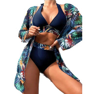 Damen Strandset mit floralem Kimono und High-Waist Bikini WW