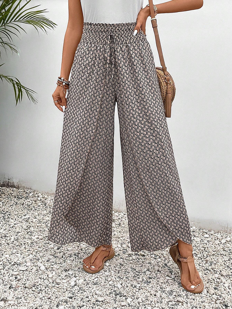 Damen weite Sommerhose mit elastischem Bund und floralem Design WW